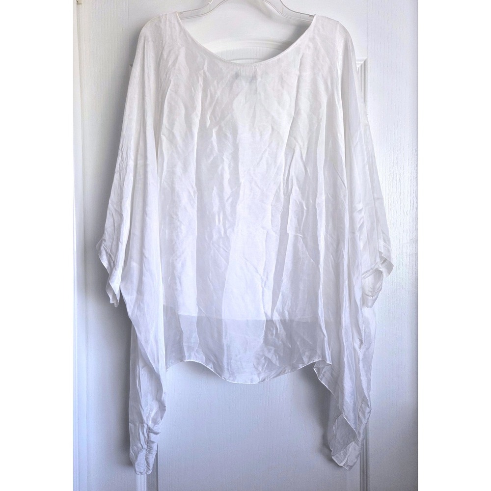 Meo Meli White Silk Blend Italia Poncho Top Made in Italy Layered Blouse OS - Picture 4 of 7
